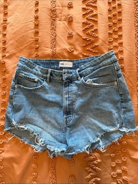 Zara Light Blue Distressed Denim Jean Shorts